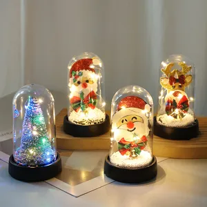 Luce notturna a cupola in vetro di Natale con luci LED calde, bellissima decorazione da tavola.