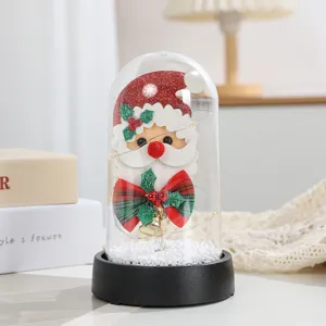 Luce notturna di Natale decorativa con cupola in vetro, personaggio di Babbo Natale e luci LED.