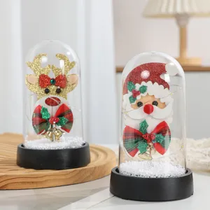 Luce notturna a cupola in vetro di Natale con Babbo Natale e renna, decorazione perfetta.