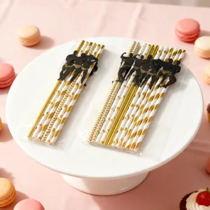 Creative bachelorette party paper straws with muscle man silhouette decoration, gold striped.
