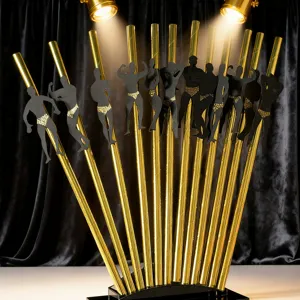 Gold paper straws with creative muscular bodybuilding silhouette cutouts for party decor