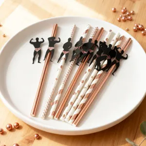 Novelty bachelorette party paper straws with muscular man silhouette decor for fun celebrations.
