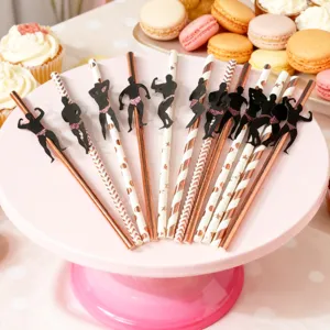 Creative muscle man silhouette paper straws detail, fun novelty party drink decoration accessories.