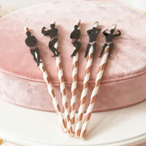 Disposable paper straws featuring creative muscular man silhouette designs for fun bachelorette parties.