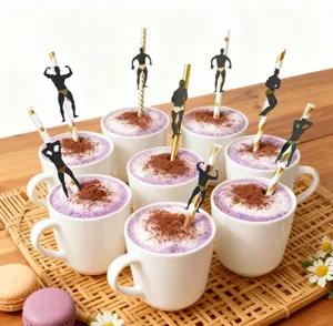 Disposable paper straws with funny bodybuilding muscular man cutouts, perfect for party decor.