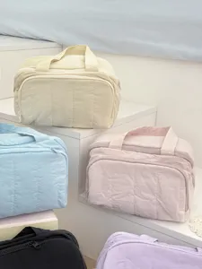 Soft nylon quilted cosmetic bag large capacity portable toiletry pouch cloud storage organizer
