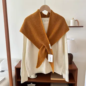 Damen Winter warm gestrickt Kreuz Schal Pullover Set stylisch Freizeit Oberbekleidung