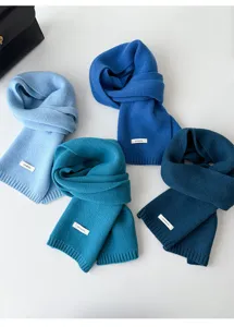100% wool knit scarf for women winter warm cozy thick soft blue fashion neck wear