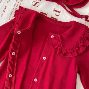 Bébé combinaison coton manches longues col volanté joli grenouillère nouveau-né vêtements fille