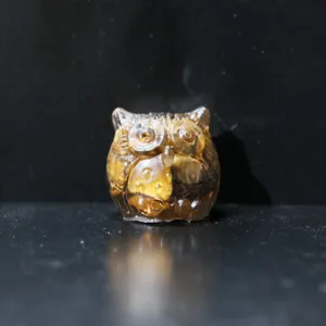 Handcrafted resin owl figurine with amber crystal chips for micro-landscape decor