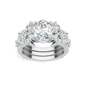 Close-up van de S925 zilveren marquise moissaniet stapelring met schitterende ovale stenen.