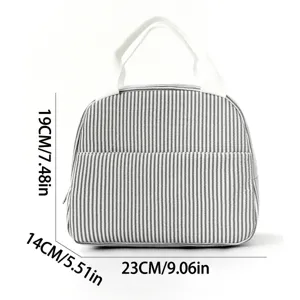 Striped lunch bag for women and men, portable thermal bento box tote bag for work and school.