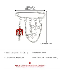 Detailed Kazakh style brooch with silver chains and measurement specifications displayed clearly