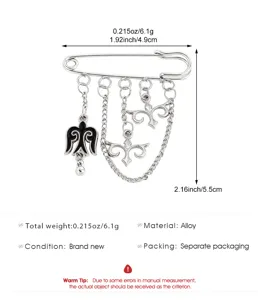 Detailed specs for the ethnic style alloy brooch with dimensions and weight info
