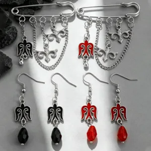 Kazakh style ethnic brooch and earrings set with bird wing design and faceted beads