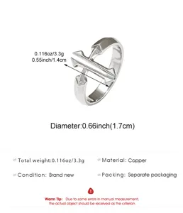 Detailed view of silver double cross ring with weight and diameter dimensions.