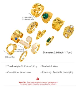 Detailed macro view of Baroque gold alloy ring set with specific product measurements and weights