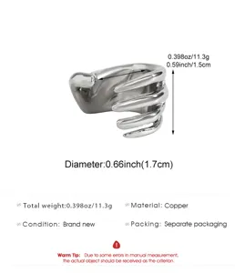 Punk style silver skeleton hand ear cuff made of copper, detailed dimensions shown