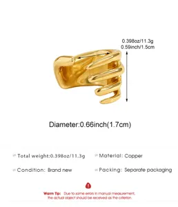 Gold punk skeletal hand ear cuff made of copper with precise size and weight details