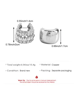 Detailed size and material specifications for silver copper non-pierced ear cuff jewelry.
