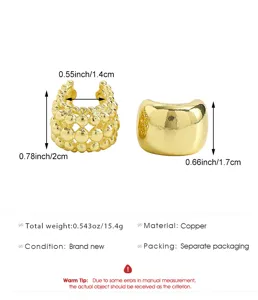 Detailed size and material information for copper gold-plated ear cuff earrings