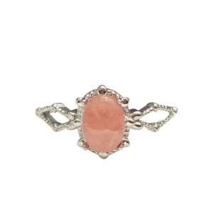 Vintage silver-plated ring featuring an oval natural rhodochrosite gemstone center.