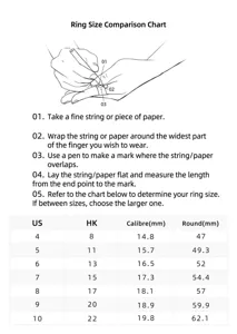 Tabla comparativa de tallas de anillos y guía de medición para anillos de acero fino