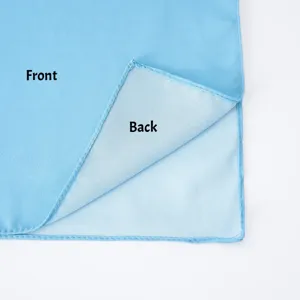 Detail view of light blue solid color chiffon scarf showing front and back texture.