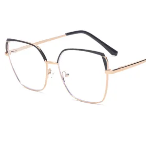 Montatura per Occhiali in Metallo Anti-Luce Blu alla Moda per Donna Montatura Ottica Geometrica Quadrata Bicolore Occhiali Trasparenti