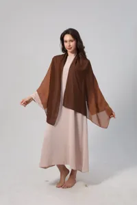 Detailed view of lightweight brown gradient chiffon scarf with elegant sheer texture