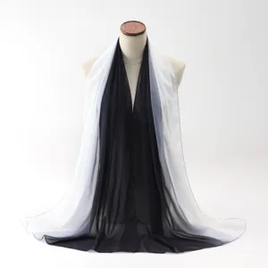 Gradient chiffon scarf shawl for women with white grey black ombre transition effect