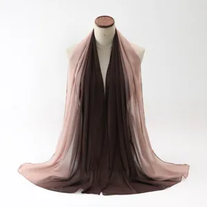 Detailed view of a high-quality lightweight gradient chiffon scarf draped on a mannequin