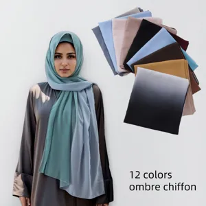 Women Gradient Ombre Chiffon Scarf Fashion Lightweight Shawl Long Muslim Hijab Solid Color Breathable Wrap Scarf For Women
