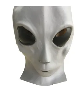 Grey alien latex mask for Halloween party, scary headgear costume props for adult.