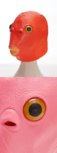 Funny latex fish mask detail shot, realistic texture and big eye design for party costumes.