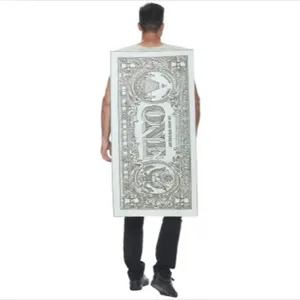 Costume de billet de dollar pour fête d'Halloween, tenue amusante de tunique d'argent homme.