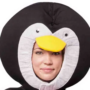 Cartoon penguin cosplay costume hat for holiday party stage performance dress up main view.