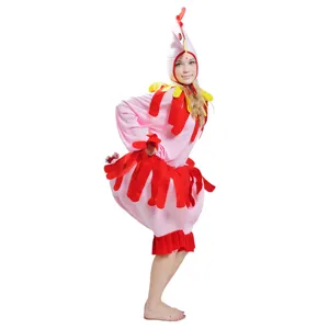 Costume de poulet drôle pour femme, tenue de cosplay animal rose pour Halloween carnaval.