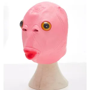 Pink latex fish head mask funny animal costume novelty headwear for party cosplay events