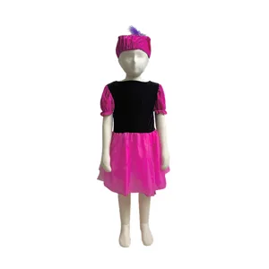Kinder Mädchen Halloween Kostüm rosa Kleid schwarzes Oberteil passender Federhut Party Outfit