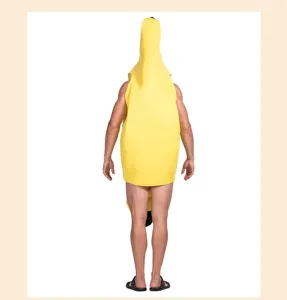 Détail du dos du costume de banane amusant, idéal pour les fêtes d'Halloween et le cosplay.