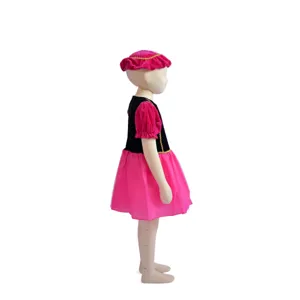 Kinder Prinzessin Kostüm Partykleid mit Samt Oberteil Puffärmeln Rock und passendem Hut.