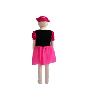Kinder Festival Cosplay Kleid Set mit schwarzem Samt-Top und pinkem Rock für Party.