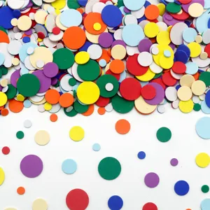 Colorful round EVA foam stickers with adhesive backing, mixed sizes and vibrant colors.