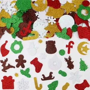 Christmas EVA glitter foam stickers set assorted festive shapes snowflakes trees crafts