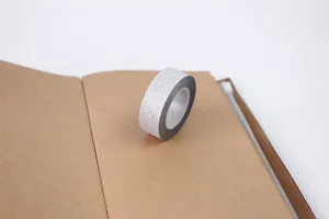 Silver glitter washi tape for journaling, DIY crafts, photo album decoration, adhesive masking tape.