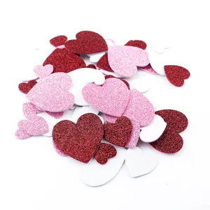 Valentine heart EVA foam stickers for kids DIY crafts, glitter heart patch detail view.