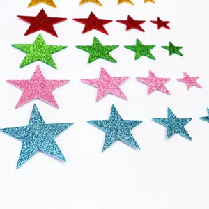 Glitter EVA foam star stickers detail, colorful DIY craft decorative stickers for kids journaling.