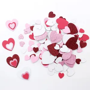 EVA foam heart stickers for DIY crafts, colorful glitter love hearts for Valentine day decor.