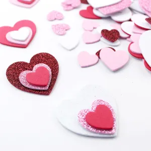 EVA foam heart stickers for DIY crafts, glitter and solid color love stickers for Valentine's Day.